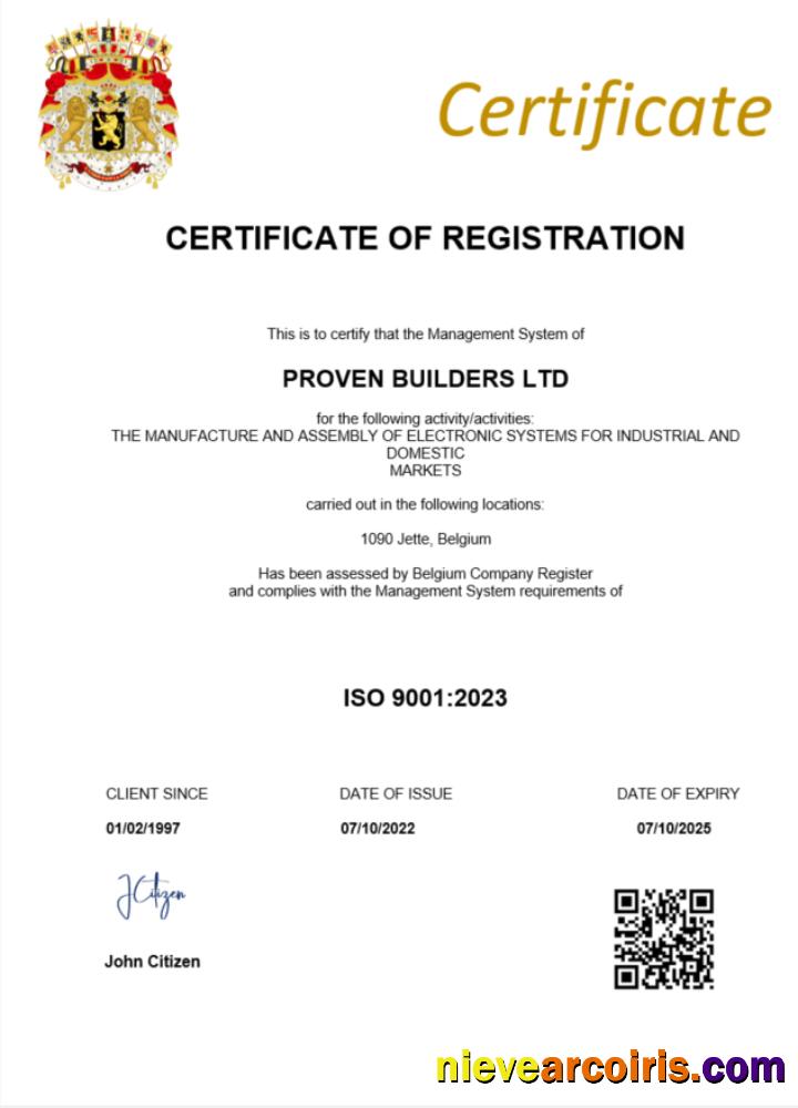 Belgium certificate of registration